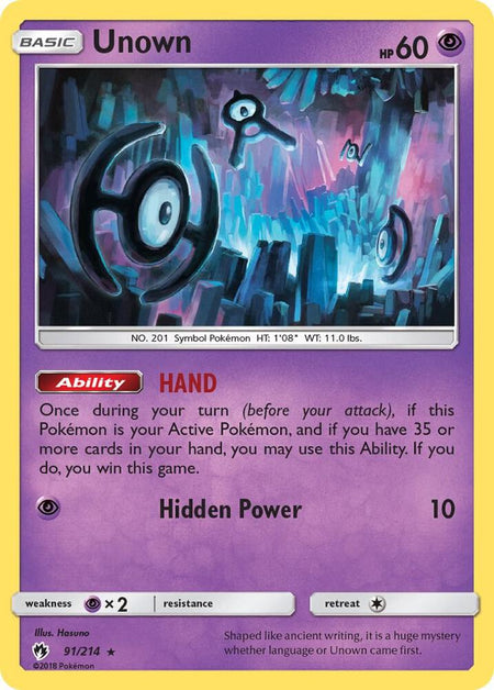 Unown (91/214) (SM8) (Reverse Holofoil)