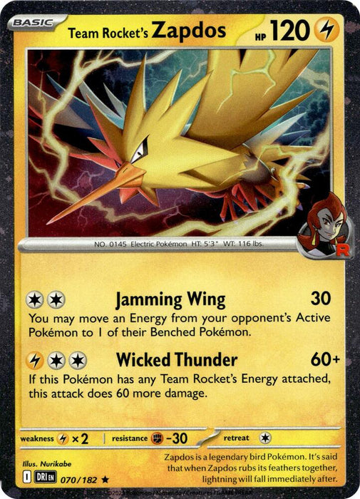 Team Rocket's Zapdos (Cosmos Holo) (070/182) (MCAP) (Cosmos Holo)